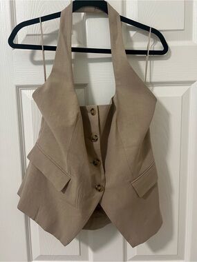 Tailored Halter Button-Front Vest in Taupe